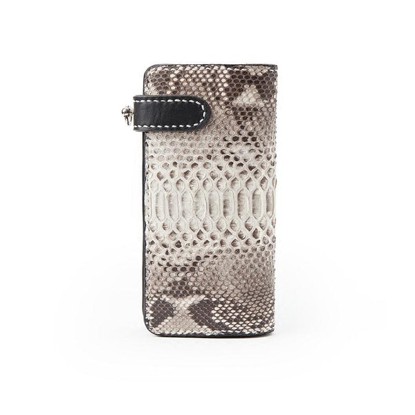 Black Leather Mens Long Biker Wallet Bifold Snake Skin Long Wallet Biker Chain W MBB03181005