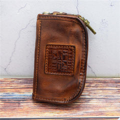 Vintage Mens LEATHER Car Key Holder Zipper Key Wallet Key Holder for Men