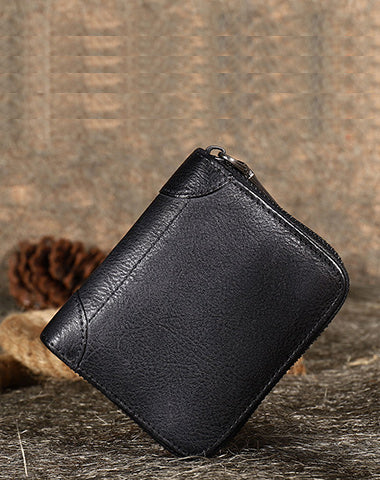 Purple Small Leather Bifold Wallet Around Zip Billfold Cute Women Zipper Wallet FDS01481076