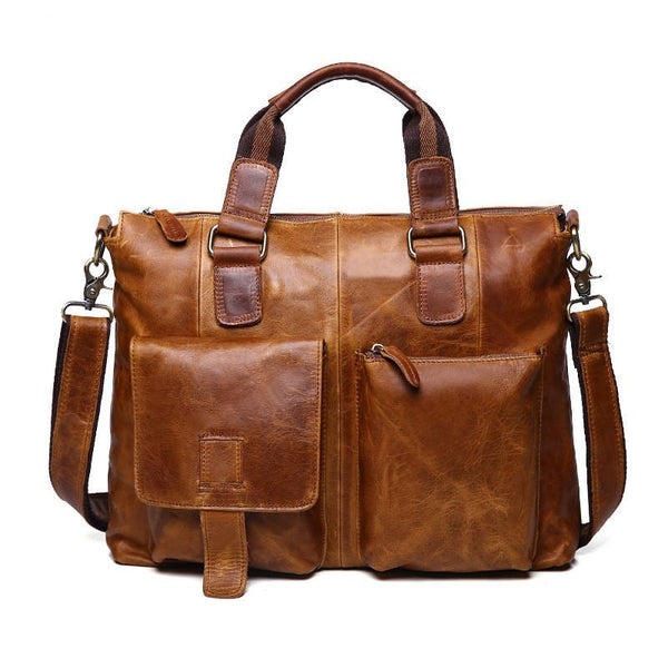 Vintage Brown Leather Men 15.6 inches Briefcase Handbag Brown Laptop Handbag Bus FY02882014