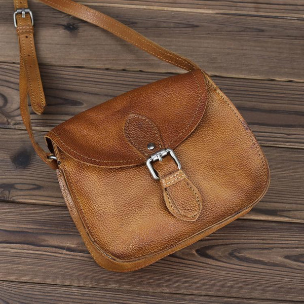 Brown Leather Small Small Saddle Messenger Bag - Back View
