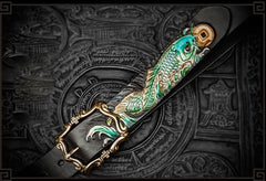 Handmade Leather Tooled Carp Mens Belt Cool Leather Men Belt for Men