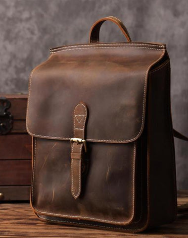 Vintage Brown Leather Mens Backpack Satchel Backpack School Backpack for men