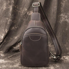 Black Leather Sling Backpack Mens Sling Pack - Side View
