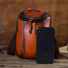 Cool Leather Tan Belt Waist Bag Belt Pouch for Men Mini Shoulder Bag For Men