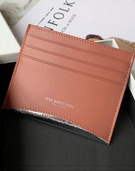 Women Orange Leather Card Holders Small Card Wallet Minimalist Credit Card Holder For Women