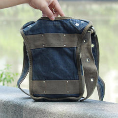 Blue Denim Mens Casual Small Side Bag Vertical Messenger Bags Jean Courier Bag For Men