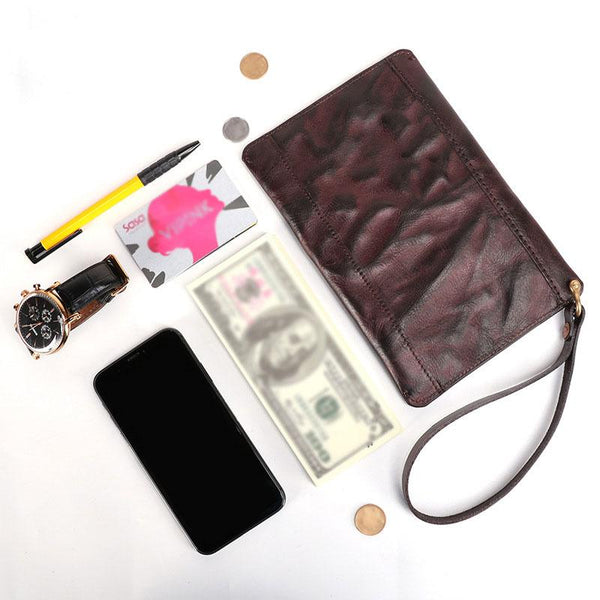 Coffee MENS LEATHER SLIM ZIPPER CLUTCH WRISTLET PURSE BAG CLUTCH BAG FOR MEN FY01592026