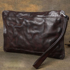 Cool Wrinkled Leather Mens Brown Long Wallet Wristlet Wallet Black Clutch Wallet for Men