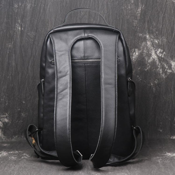 Black Leather Men's 14inch Computer Backpack Travel Backpack College Backpack Fo FY04281077