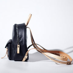 Handmade Women Mini Leather Black Backpack Cute Small Backpack for Women