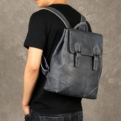 Fashion Leather Mens Cool Backpack Large Black Travel Backpack Hiking Backpack for men