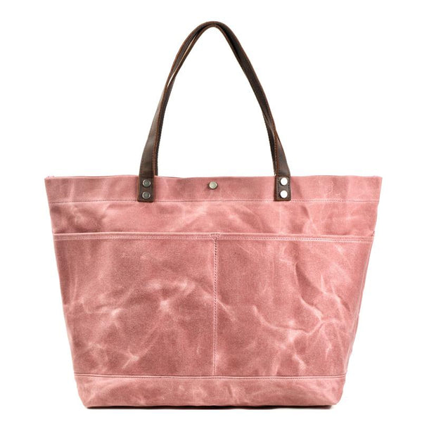 Waxed Canvas Leather Womens Mens Large Pink Tote Bag Shoulder Bag Black Tote Pur MCCY01491041