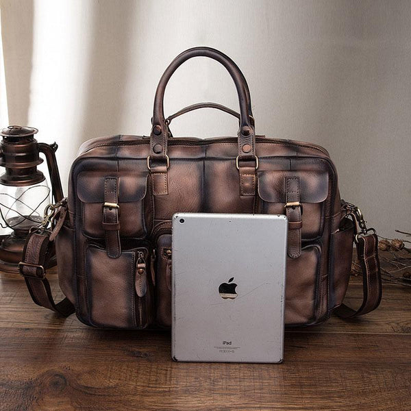Cool Leather Men Vintage Briefcase 14inch Work Bags Handbag Shoulder Bags For Me FY04592045