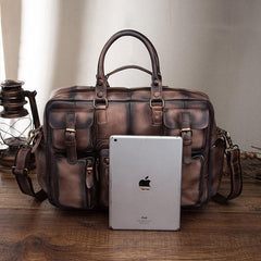 Cool Leather Men Vintage Briefcase 14inch Work Bags Handbag Shoulder Bags For Men