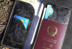 Handmade long leather wallet floral passport leather clutch wallet for women men zip - EverHandmade