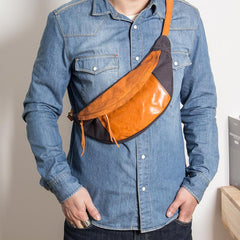 Canvas Leather Mens Sling Bag Dark Gray Chest Bag One Shoulder Backpack for Men