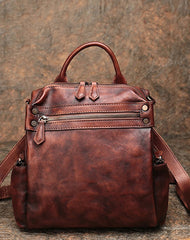 Vintage Brown Leather Rucksack Womens School Leather Backpack Ladies Backpack Purses
