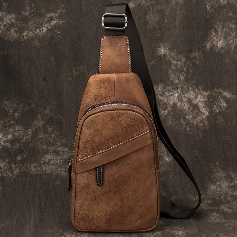 Blue Leather Mens Sling Bag Sling Backpack Brown Chest Bag Sling Shoulder Bag Sling Pack For Men