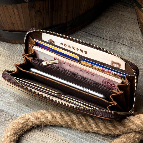 Brown Woven Mens long Wallet Wristlet Wallet Clutch Wallet Zipper Bifold Long Wa MSG01381237