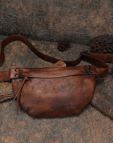 Vintage Women Leather Waist Bag Brown Fanny Pack Handmade Hip Packs for Women