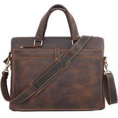 Vintage Dark Brown Mens Leather Briefcase Work - Open View