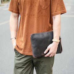 Vintage Business Leather Mens Brown Envelope Bag - Open View