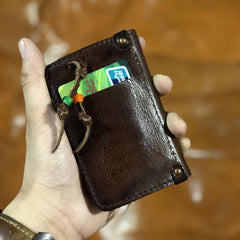 Handamde Genuine Leather Mens Cool Key Wallet Card Slim Wallet Key Holder Car Key Case for Men