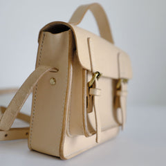 Handmade Leather Beige Womens Satchel Purse School Shoulder Bags for Women