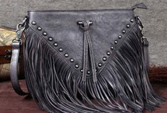 Genuine Leather Bag Vintage Rivet Tassel Bag Crossbody Bag Shoulder Bag Purse For Women - EverHandmade