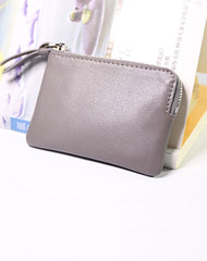 Cute Women Leather Mini Zip Coin Wallet Gray Coin Wallets Small Slim Zip Change Wallet For Women