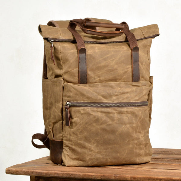 Cool Canvas Leather Mens Black College Backpack 15'' Computer Backpack Travel Ba MCCY01681097