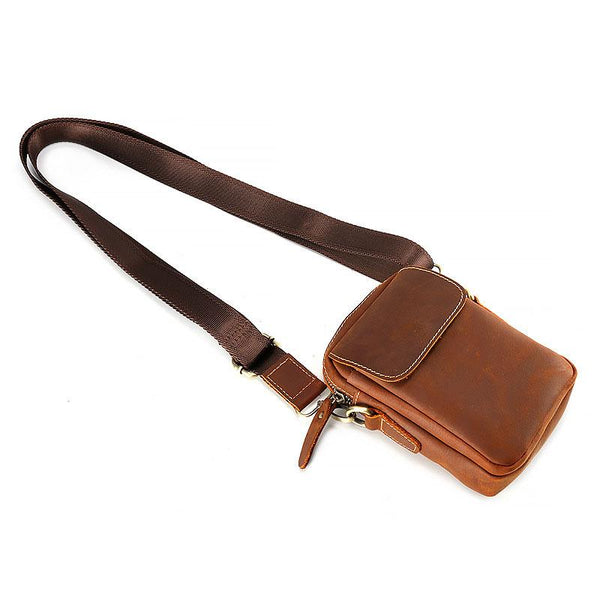 Cool Vintage Dark Brown Leather Mens Belt Pouch Small Side Bag Messenger Bag For FY01292110