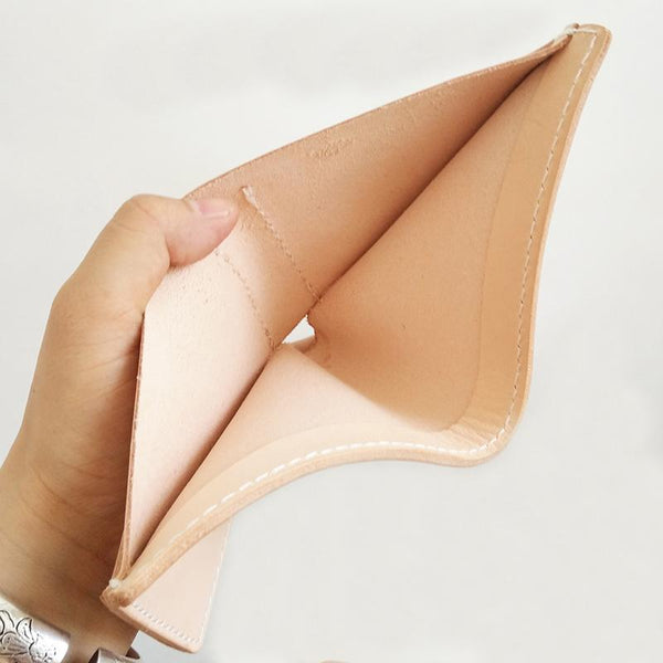 Handmade Mens Leather Beige billfold Small Wallet Cool Small Slim Bifold Wallets CZPY00851032