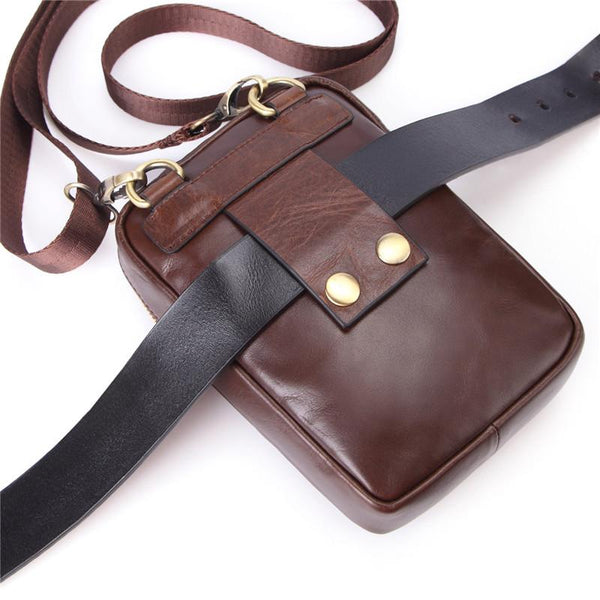 Fashion Brown Leather Men's Belt Pouch Waist Bag Black Mini Side Bag For Men FY01381007