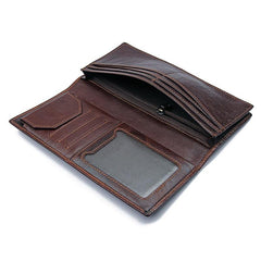 Simple Brown Leather Long Wallet for Men Bifold Long Wallet Brown Multi-Cards Wallet For Men