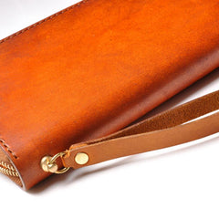 Handmade Leather Wristlet Wallet Mens Long Wallet Cool Long Clutch Wallet for Men