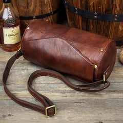 Cool Brown Leather Mens Bucket Courier Bag Side Bag Brown Postman Bag Messenger Bag For Men