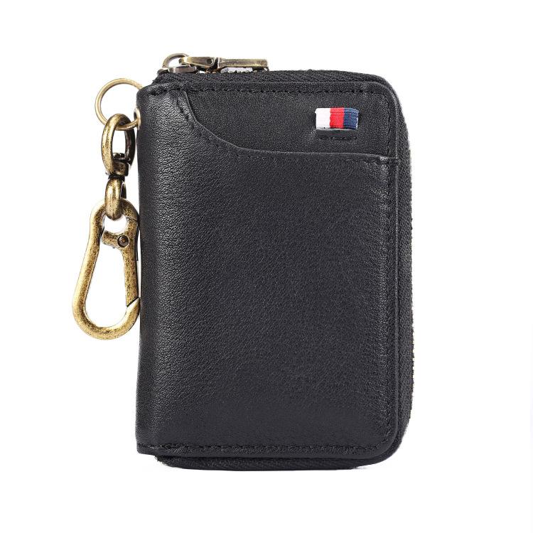 Cool Black Leather Men's Zipper Card Holder Card Bifold Small Wallet K