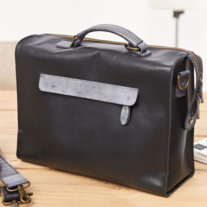 Mens Black Leather Large Briefcase Handbag Work Bag Business Bag for Men
