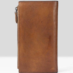 Handmade Leather Mens Cool Long Leather Wallet Wristlet Clutch Wallet for Men