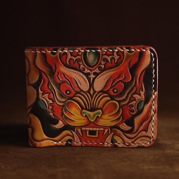 Handmade Tooled Leather Mens Skull billfold Wallets Bifold Wallet Small Wallet F YJYBJ01681017