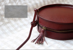 Handmade Black Leather Circle bag for women leather shoulder bag crossbody bag