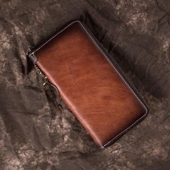 Brown Vintage Chain Wallet Leather Mens Gray Long Biker Wallet Zipper Clutch Wallet For Men