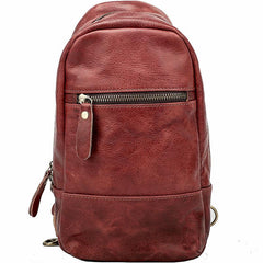 Vintage Dark Brown Leather Mens Chest Bag Red Brown Sling Bag Sling Pack For Men