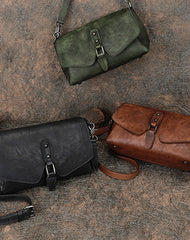 Womens Green Leather Vintage Handmade Shoulder Bag - Side View