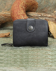Small Gray Leather Trifold Wallet for Women