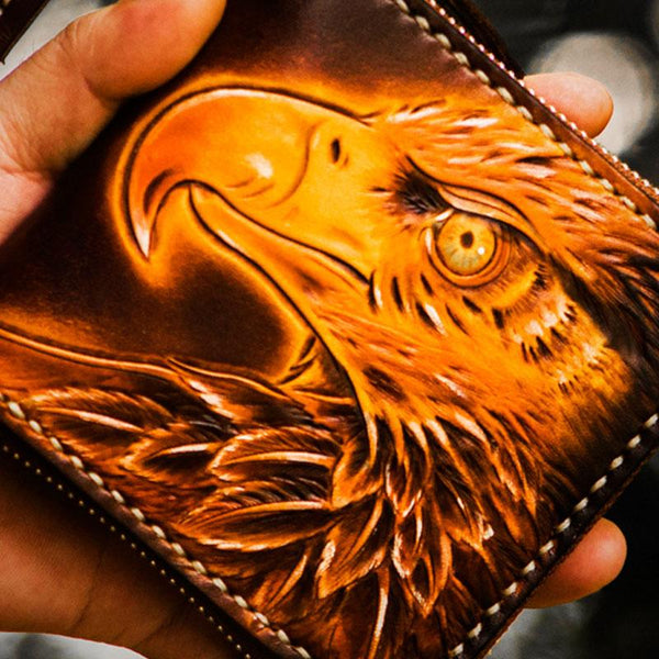 Handmade Leather Tooled Eagle Mens Small Wallet Cool Leather Wallet billfold Wal CJ13881050