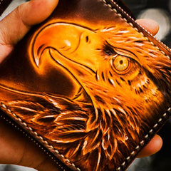 Handmade Leather Tooled Eagle Mens Small Wallet Cool Leather Wallet billfold Wallet for Men