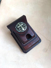 Cool Brown Leather Mens Cigarette Case Cigarette Holder Lighter Case Pouch with Belt Loop for Men